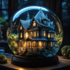 Snow Globe with Illuminated Miniature House in Winter Scene