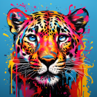 Colorful Leopard Face Artwork on Turquoise Background