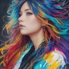 Colorful Portrait of Woman with Rainbow Hair and Striking Makeup