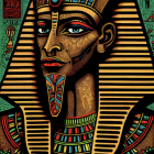 Vibrant ancient Egyptian pharaoh portrait with traditional attire and hieroglyphic backdrop