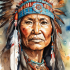 Detailed portrait of a person in ornate Native American headdress