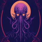 Purple jellyfish graphic in ornate frame on blue background