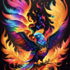 Colorful Phoenix Painting with Fiery Wings on Dark Background