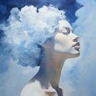 Surreal portrait of a woman blending into billowing clouds