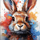 Vibrant Rabbit Face Artwork with Colorful Paint Splashes