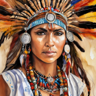 Traditional Native American headdress with feathers and beaded jewelry