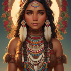 Digital artwork of woman in indigenous attire with serene aura