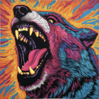 Vibrant wolf painting with colorful modern rainbow effect