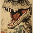 Stylized Tyrannosaurus Rex Head on East Asian Floral Background