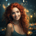 Red-Haired Mermaid with Golden Wings and Seashell Crown Underwater