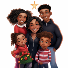 Happy family illustration with two adults and three smiling children depicted in a warm and unified style