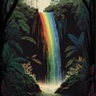 Colorful Waterfall in Lush Tropical Forest with Radiant Light