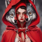 Woman in Red Cloak with Wolves in Red Cloak Costume