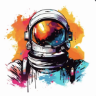 Colorful Astronaut Illustration with Cosmic Reflection on Helmet Visor