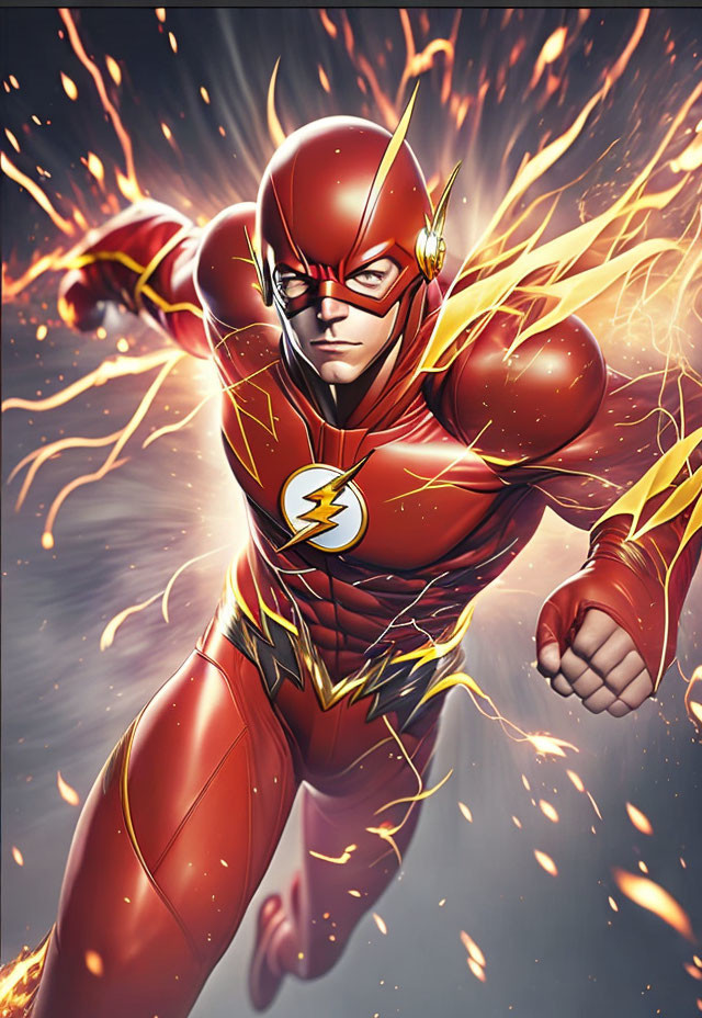 Dynamic illustration: The Flash running with lightning effects