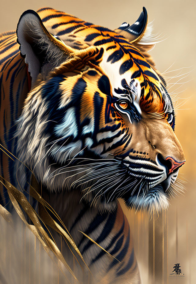 Detailed Tiger Profile Illustration with Intense Eyes