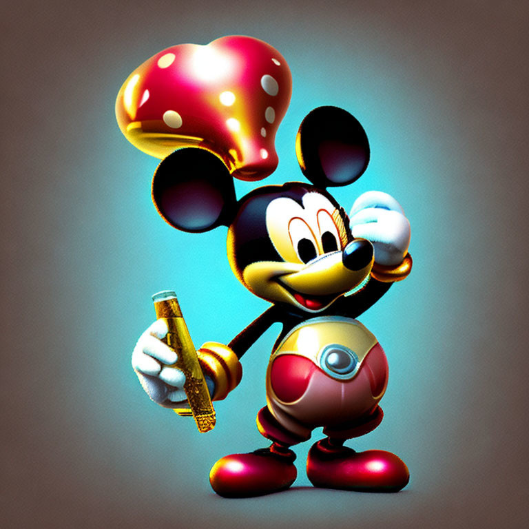 Colorful Mickey Mouse digital artwork holding a test tube on gradient background