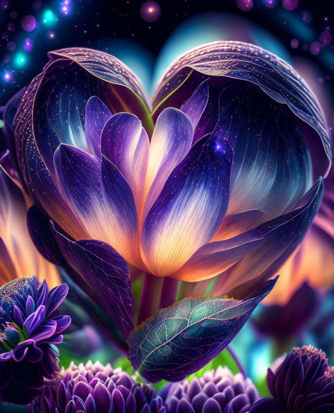 Surreal digital artwork of vibrant cosmic flower & neon colors