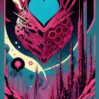 Futuristic sci-fi scene with heart-shaped gem, mechanical structure, and starry sky