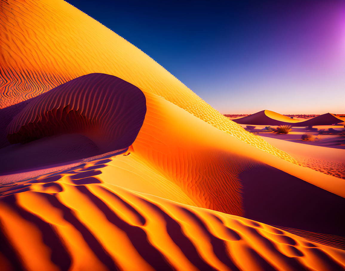 Orange Sand Dunes: Sharp Ridges, Shadows, Blue Sky - Sunset/Sunrise Contrast