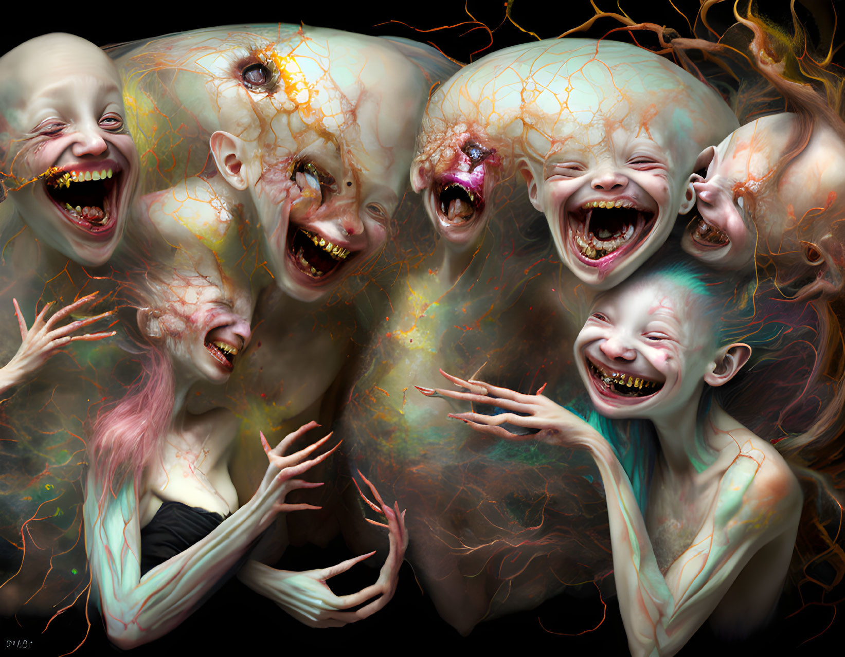 Surreal Artwork: Grotesque Faces with Distorted Features