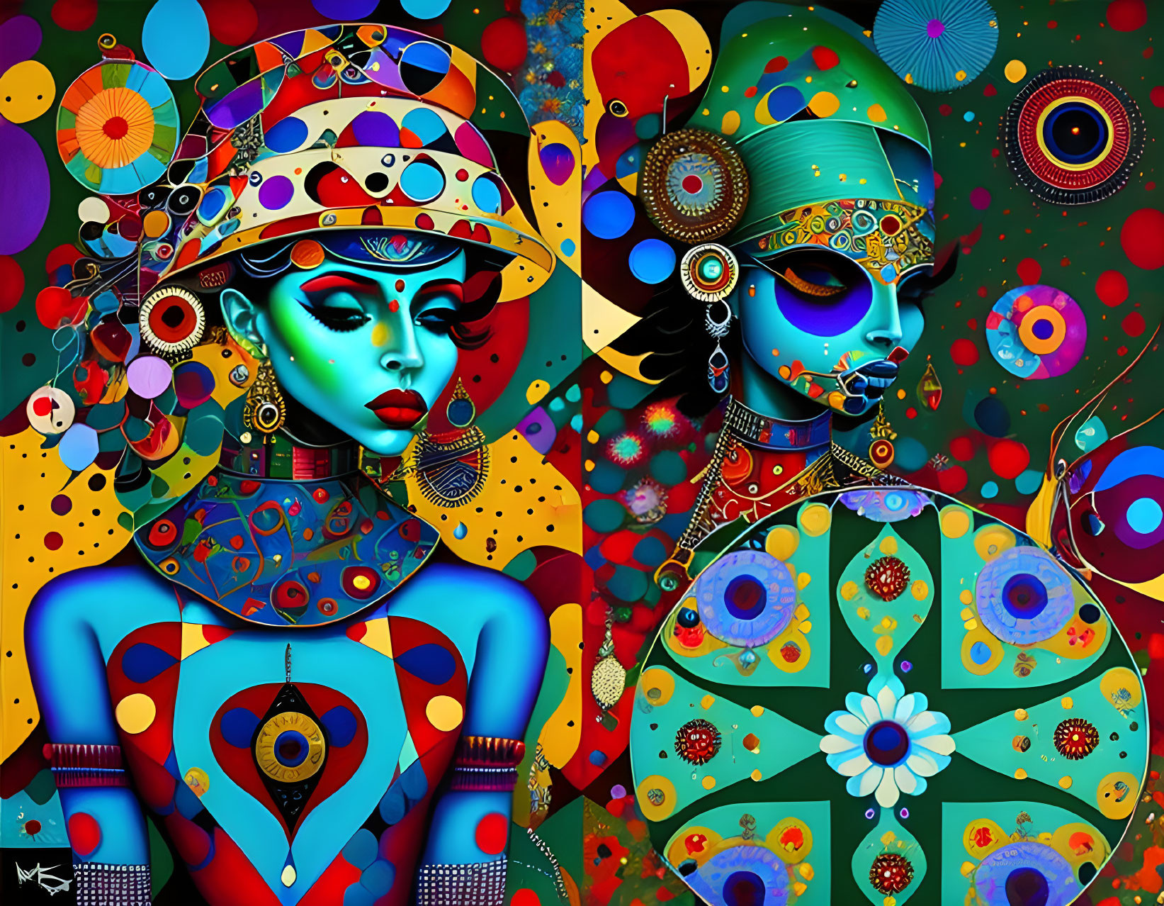 Colorful Stylized Portraits of Women with Psychedelic Patterns