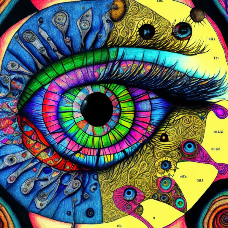 Colorful Psychedelic Human Eye Illustration with Vibrant Hues