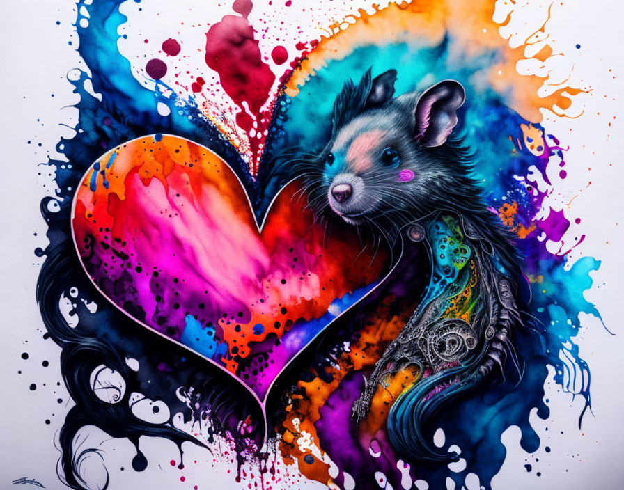 Colorful Heart Artwork Featuring Whimsical Creature