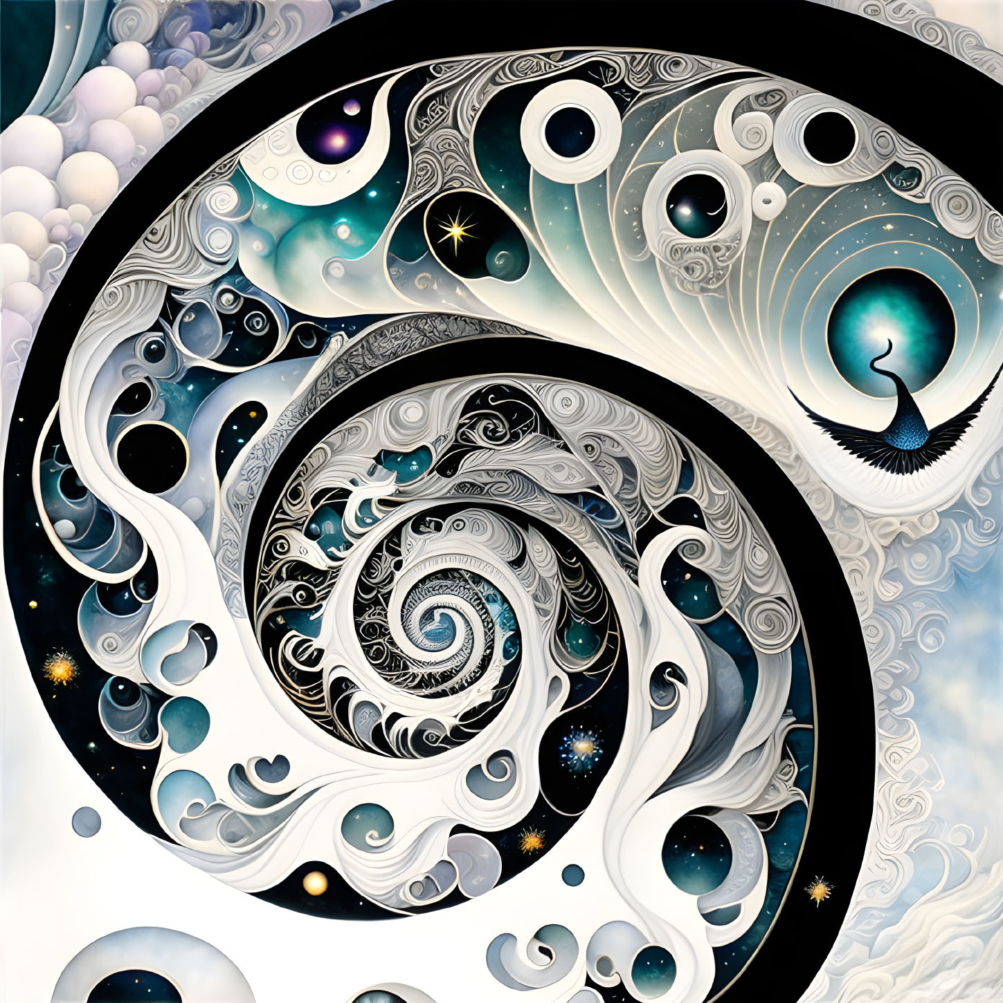 Yin-Yang Symbol with Cosmic Theme and Celestial Elements