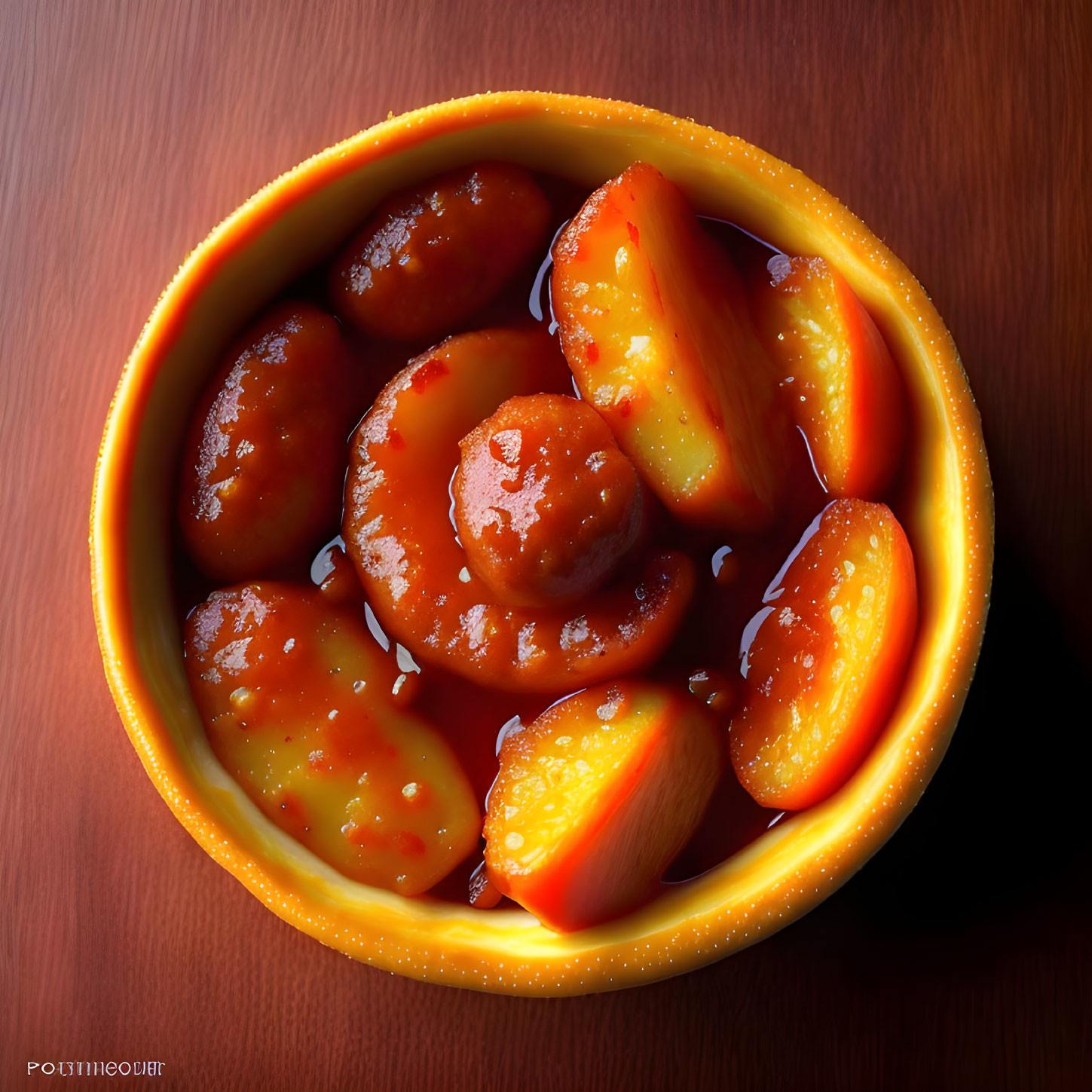 Sliced Peaches in Syrup with Glistening Sauce and Vibrant Hues