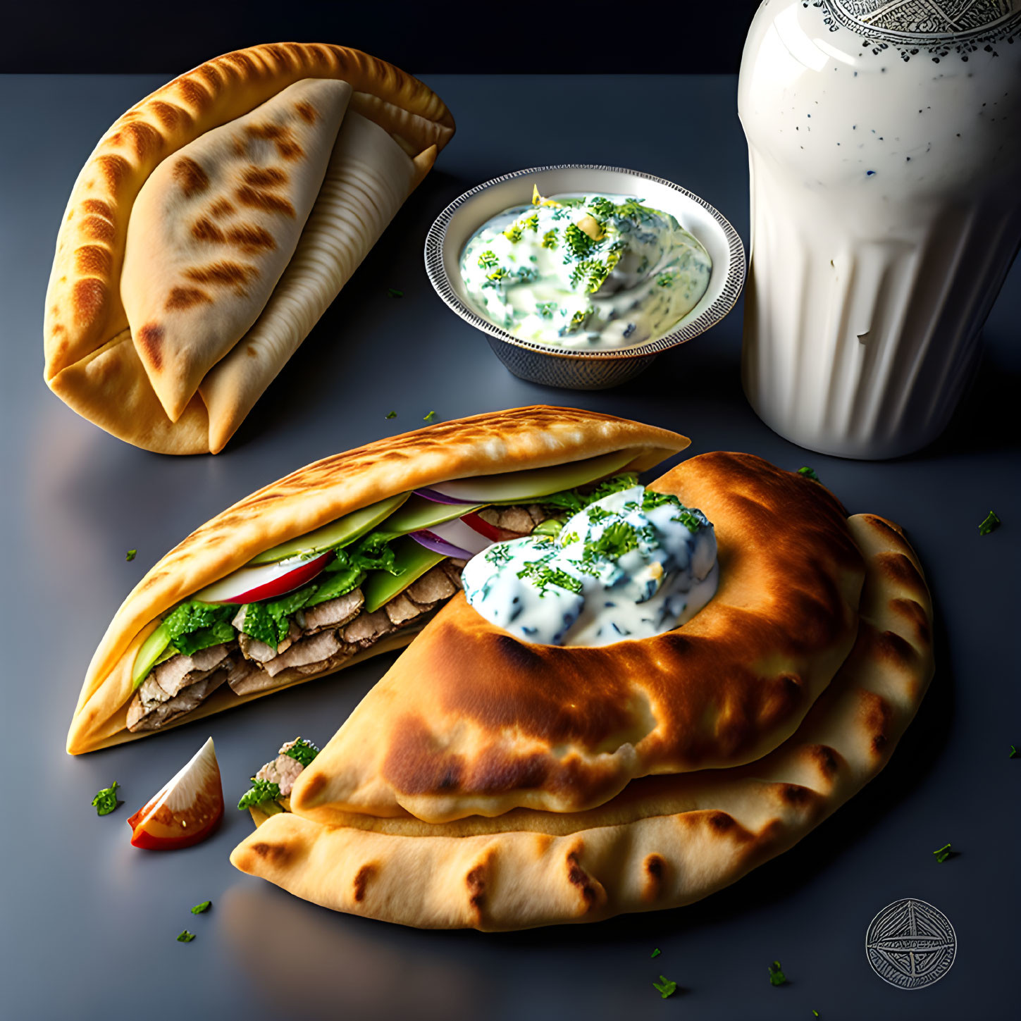 Mouth-watering Stuffed Pitas with Tzatziki Sauce and Yoghurt Drink