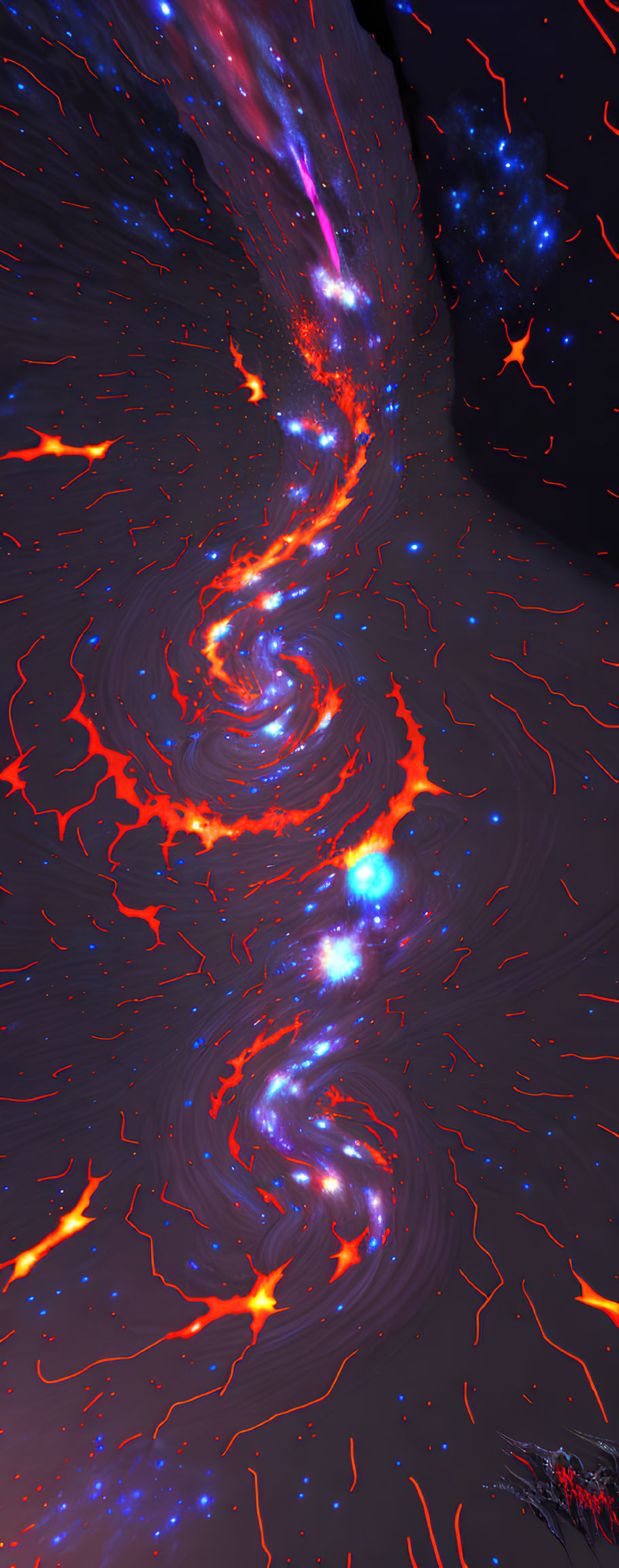 Vibrant Digital Art: Fiery Red & Blue Cosmic Whirlwind in Starry Space