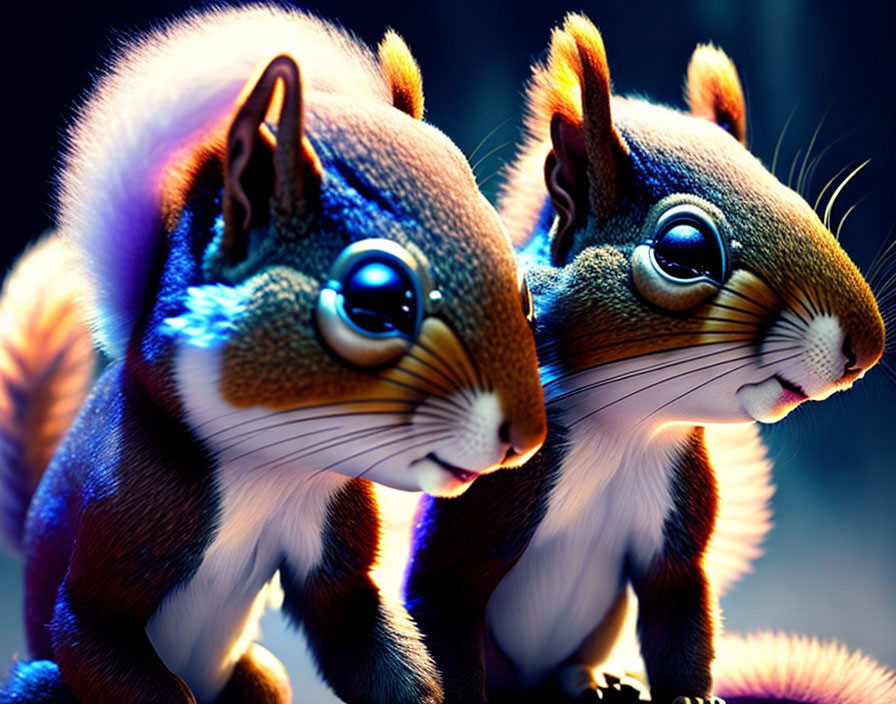 Colorful Neon-Lit Squirrels with Exaggerated Features