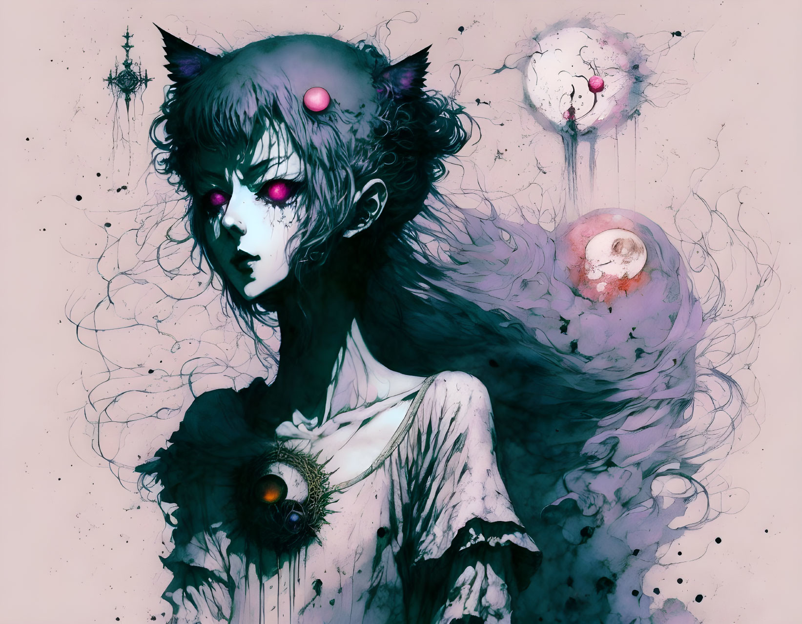 Fantasy illustration of mystical female with cat-like features