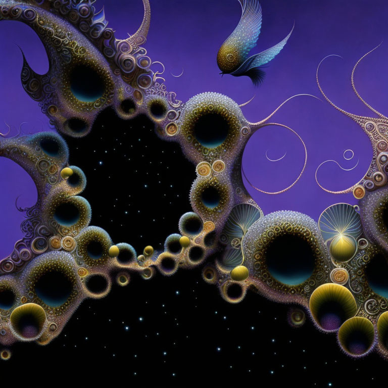 Abstract fractal image of ornate tentacles against cosmic backdrop