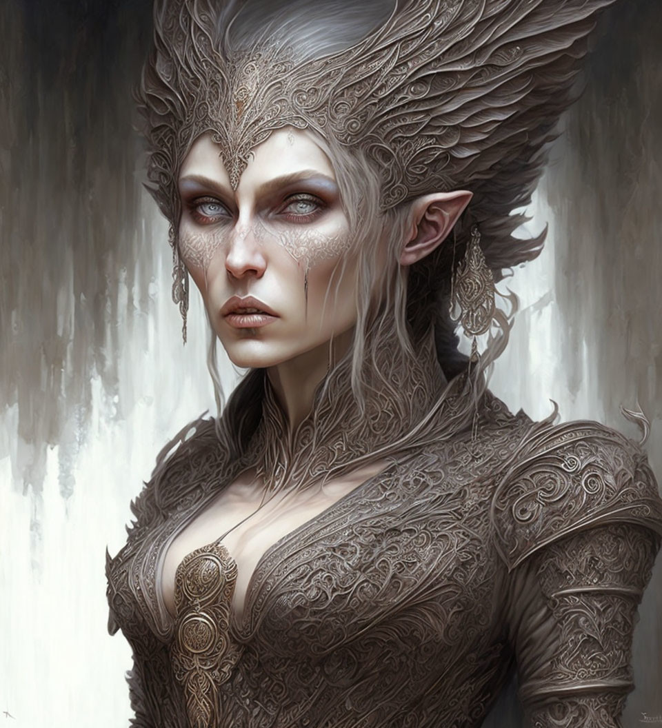 Detailed Fantasy Illustration of Silver-Clad Elf