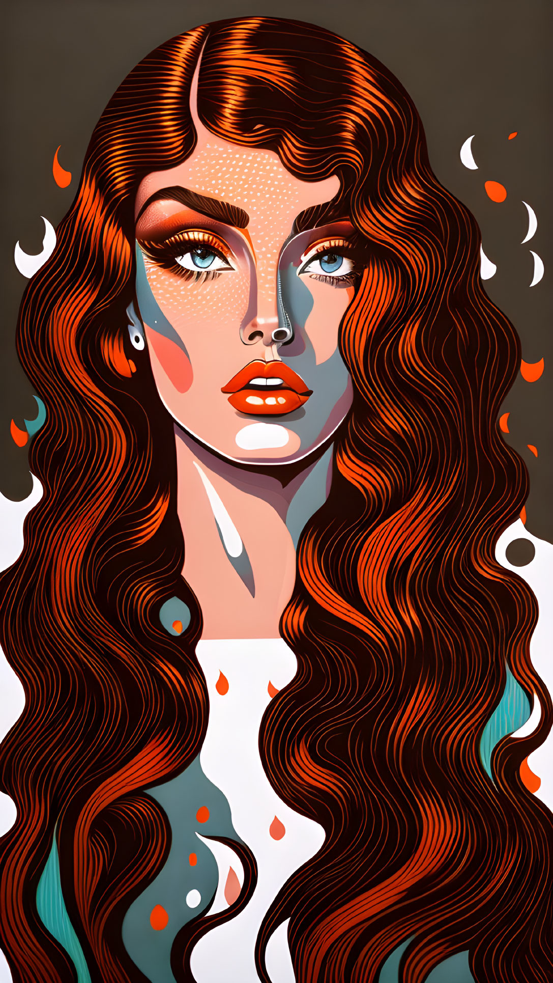 Woman with Red Hair and Blue Eyes in Stylized Illustration