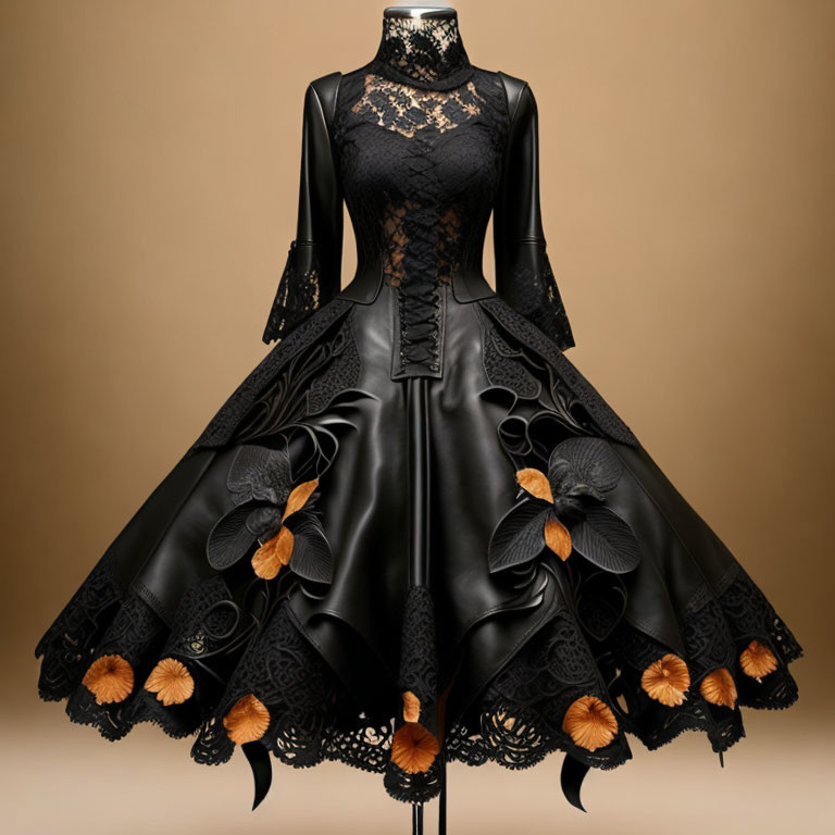 Black Gothic Dress with Lace Details and Corset Top