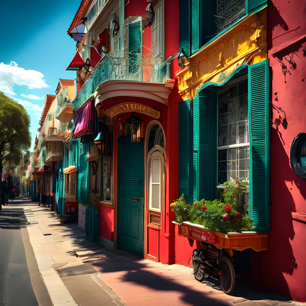 Vibrant colorful buildings on a picturesque street