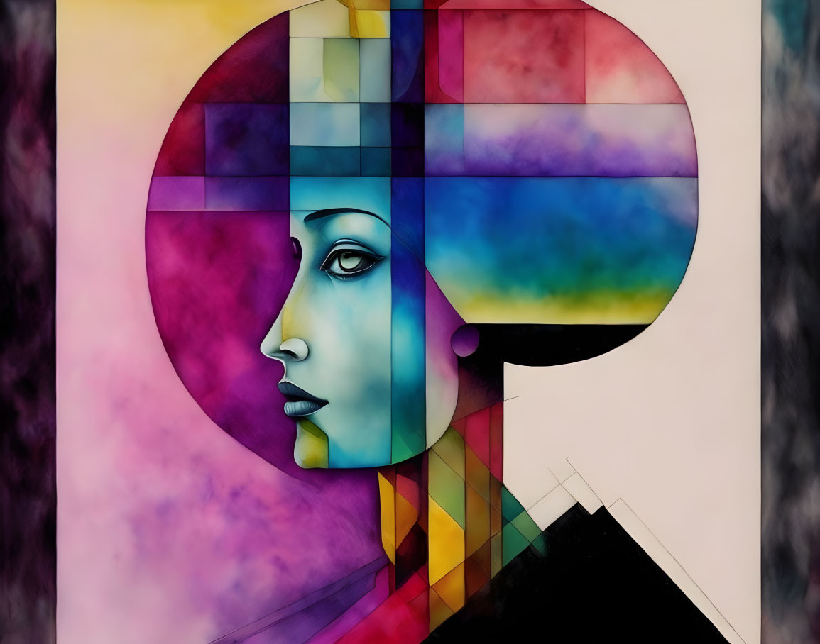 Colorful Geometric Background Enhances Woman's Profile Portrait