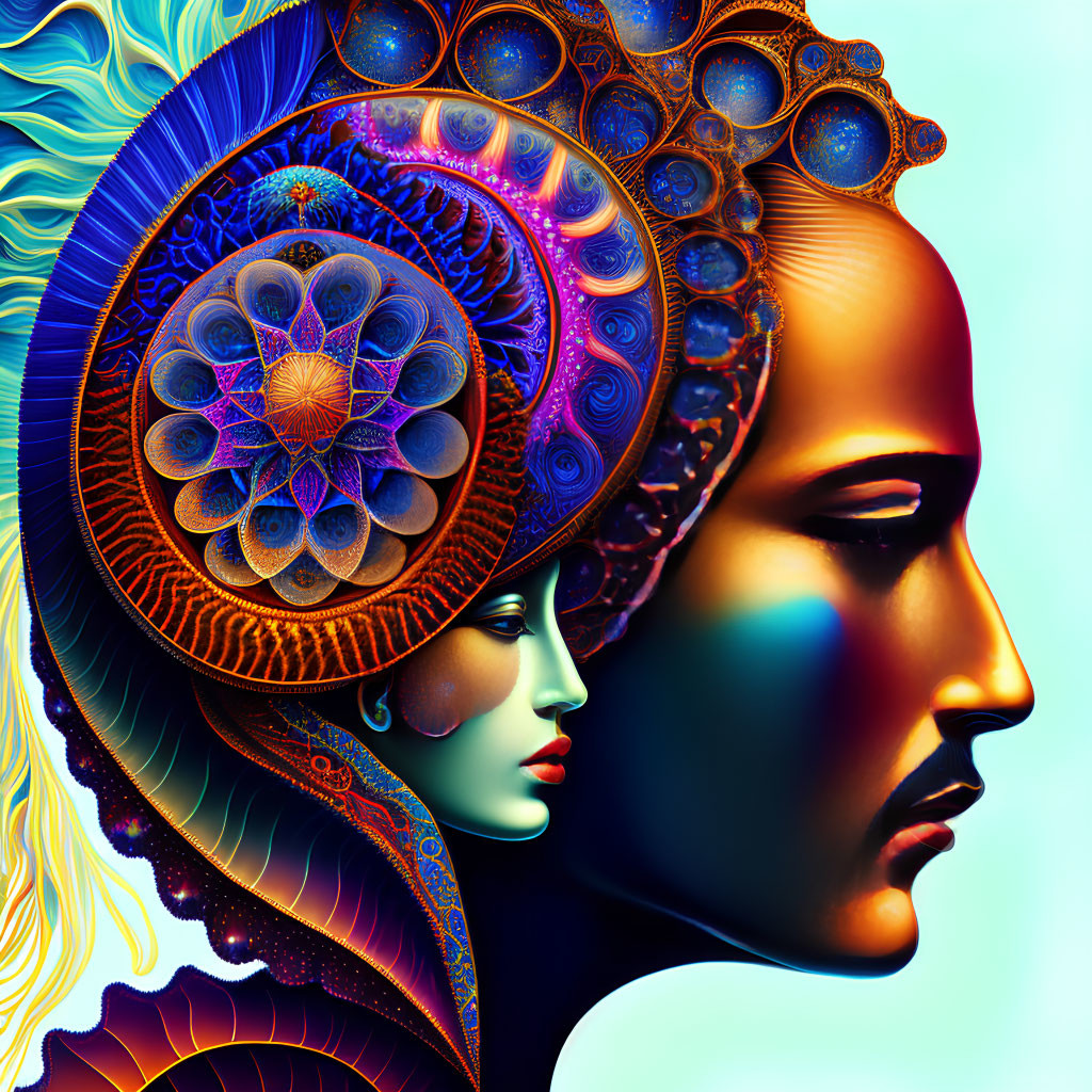 Colorful Digital Art: Stylized Faces with Ornate Patterns