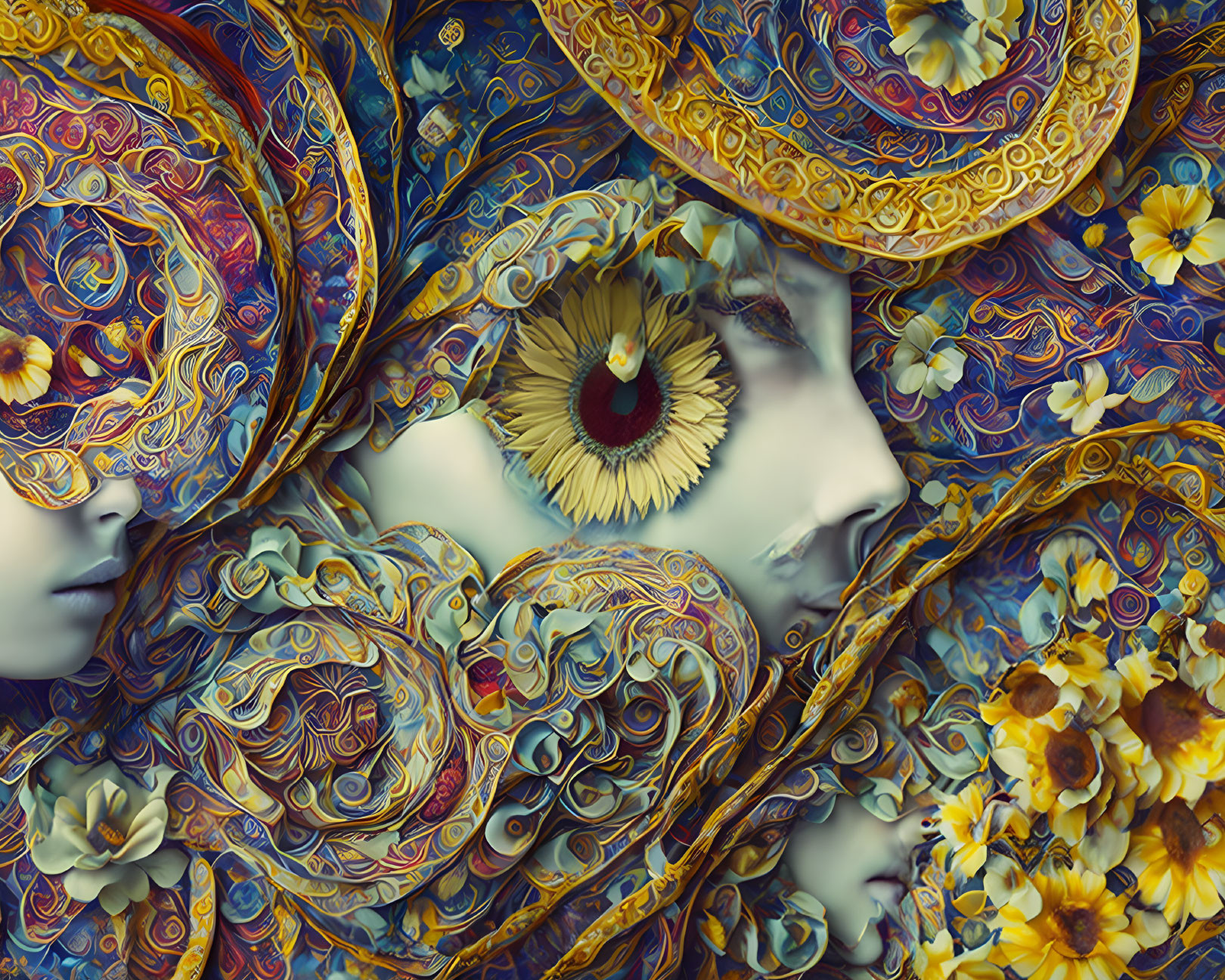 Colorful Surreal Artwork with Single Eye and Swirling Patterns