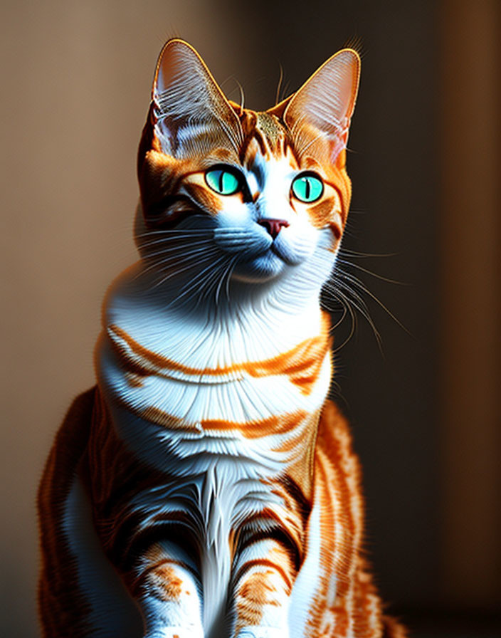 Digitally enhanced photo of a cat with blue eyes and orange-striped fur