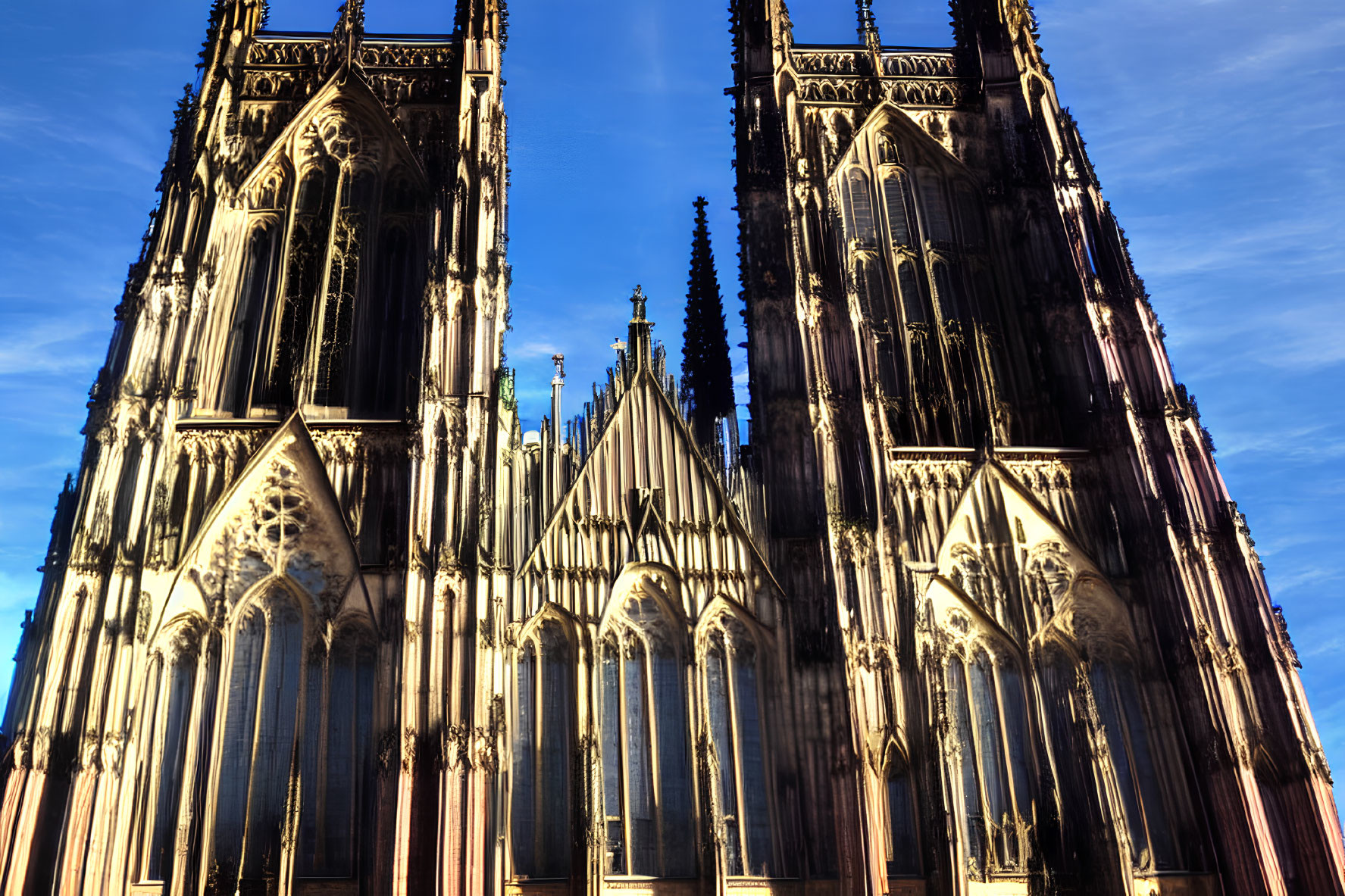 Gothic Cathedral with Pointed Arches and Spires at Dusk