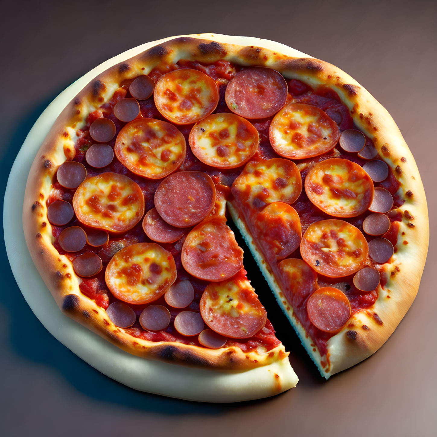 Freshly Baked Pepperoni Pizza with Golden Crust and Melted Cheese Slice