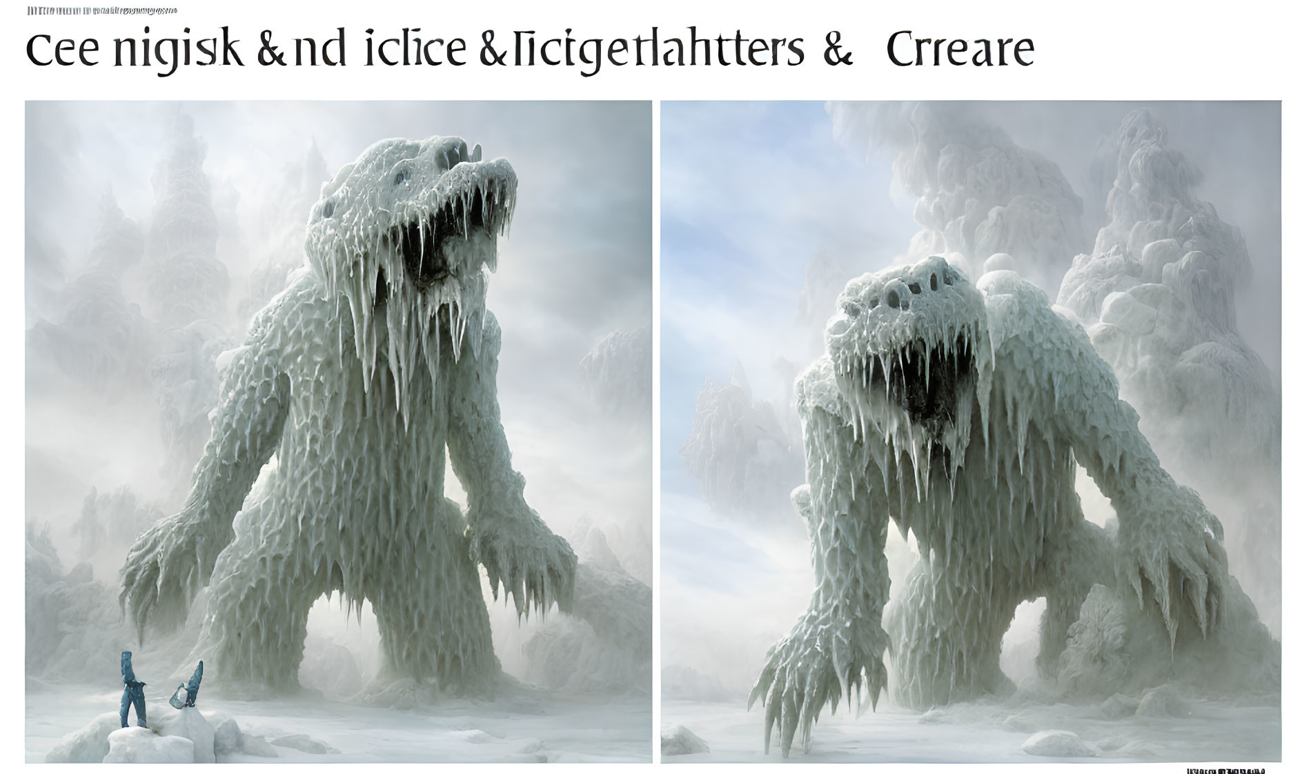 Comparison of Person Facing Icy Beast in Snowy Setting