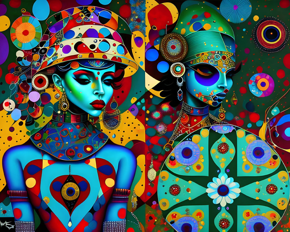 Colorful Stylized Portraits of Women with Psychedelic Patterns