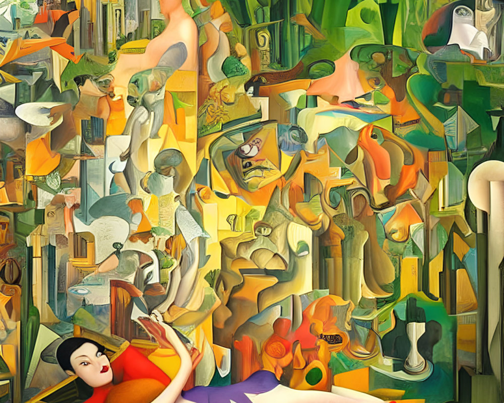 Colorful surrealistic montage featuring lounging woman and abstract elements