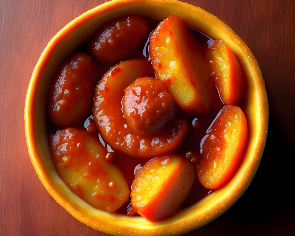 Sliced Peaches in Syrup with Glistening Sauce and Vibrant Hues