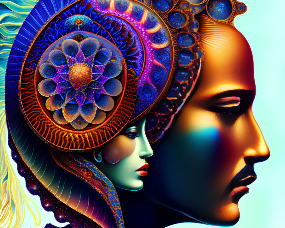 Colorful Digital Art: Stylized Faces with Ornate Patterns